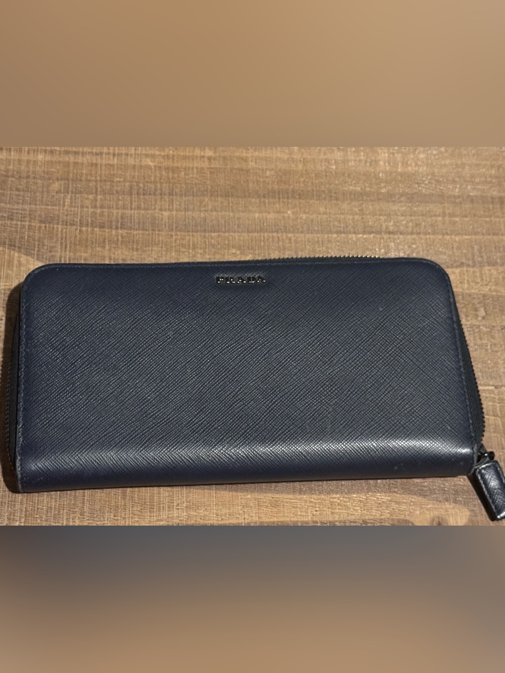 Prada Navy Saffiano Zip-Around Leather